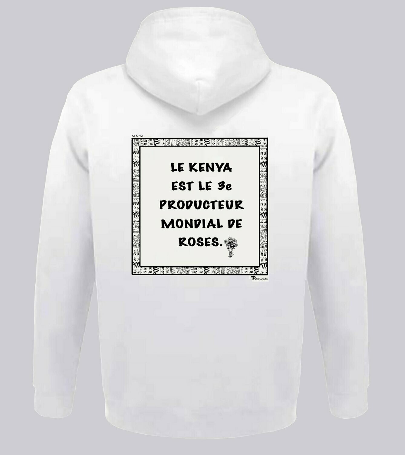 SWEAT A CAPUCHE ECONOMIE KENYA ROSES, COULEUR: BLANC, FOND MOTIF: BLANC, TAILLE: XXL