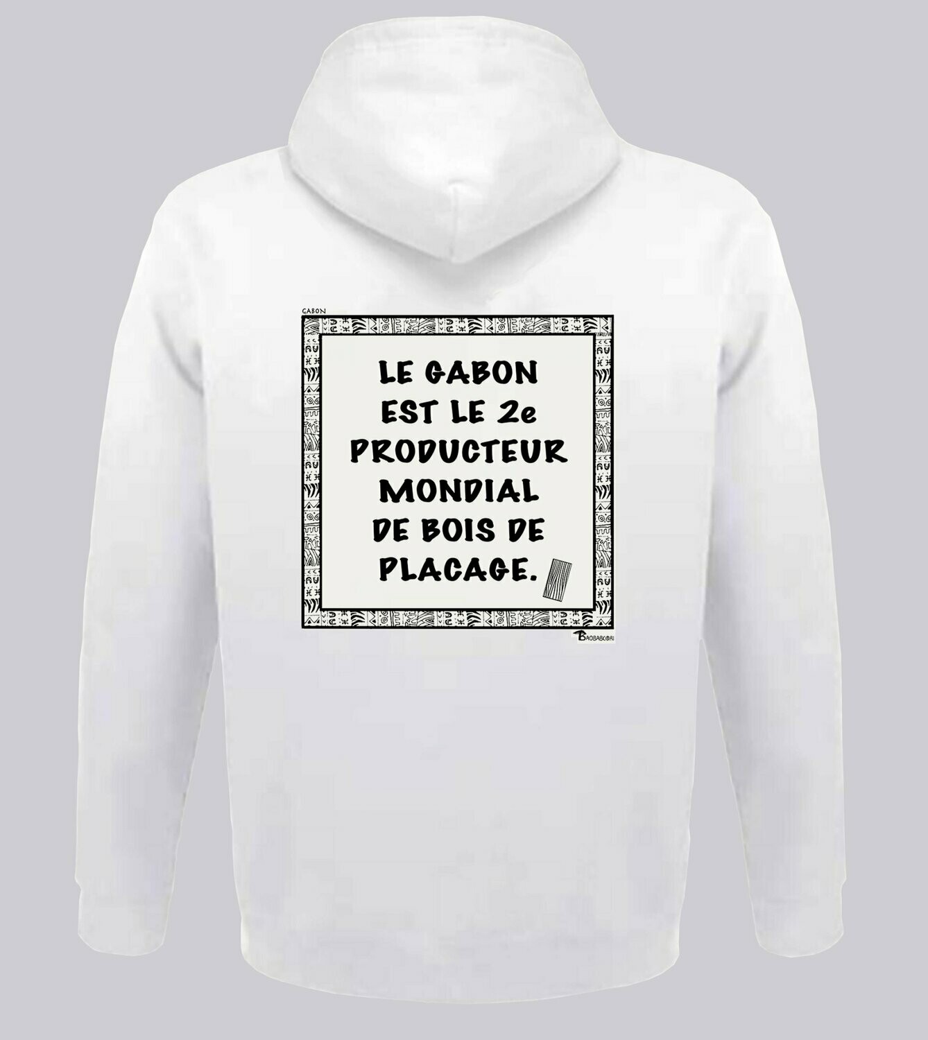 SWEAT A CAPUCHE  ECONOMIE GABON BOIS, COULEUR: BLANC, FOND MOTIF: BLANC, TAILLE: XXL