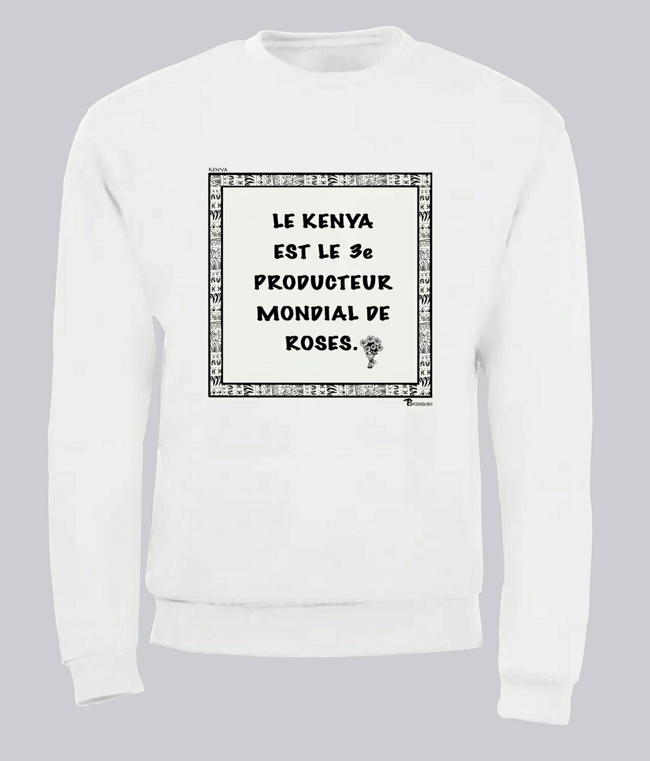 SWEAT ECONOMIE KENYA ROSES, COULEUR: BLANC, FOND MOTIF: BLANC, TAILLE: XXL