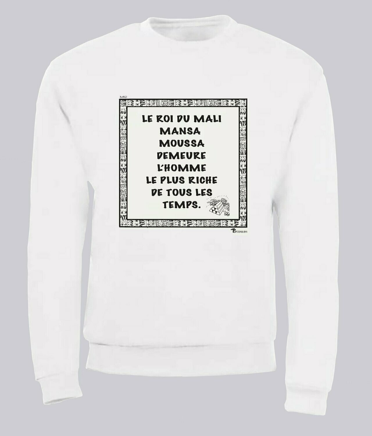 SWEAT  ECONOMIE MALI MANSA MOUSSA, COULEUR: BLANC, FOND MOTIF: BLANC, TAILLE: XXL
