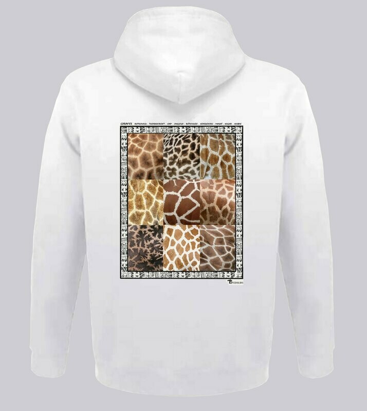 SWEAT A CAPUCHE FAUNE GIRAFE, COULEUR: BLANC, TAILLE: XXL