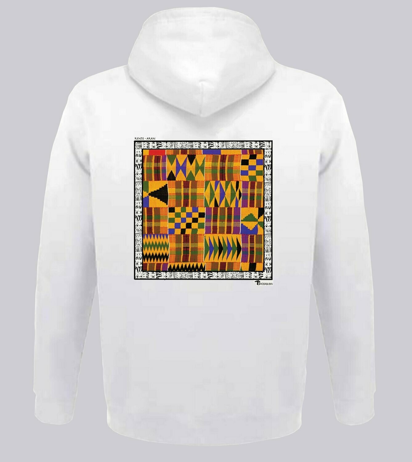 SWEAT A CAPUCHE TEXTILE KENTE GHANA, COULEUR: BLANC, TAILLE: XXL