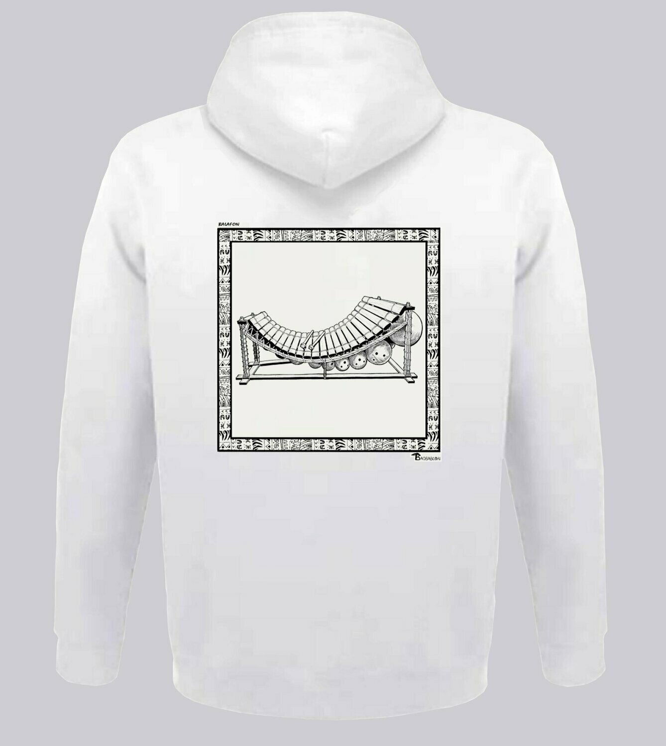 SWEAT A CAPUCHE  MUSIQUE BALAFON, COULEUR: BLANC, FOND MOTIF: BLANC, TAILLE: XXL