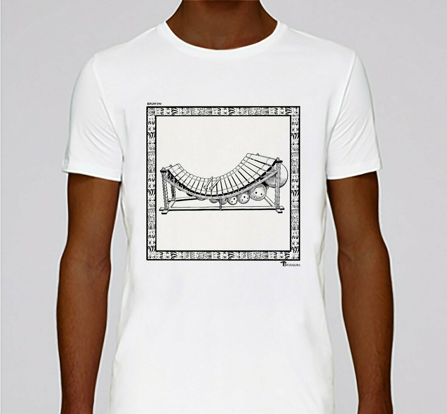 TEE-SHIRT MUSIQUE BALAFON, COULEUR: BLANC, FOND MOTIF: BLANC, TAILLE: XXL