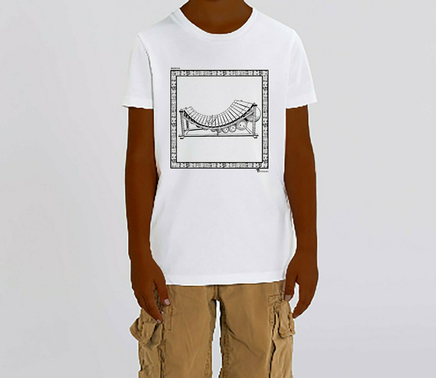 TEE-SHIRT MUSIQUE BALAFON, COULEUR: BLANC, FOND MOTIF: BLANC, TAILLE: 2 ANS