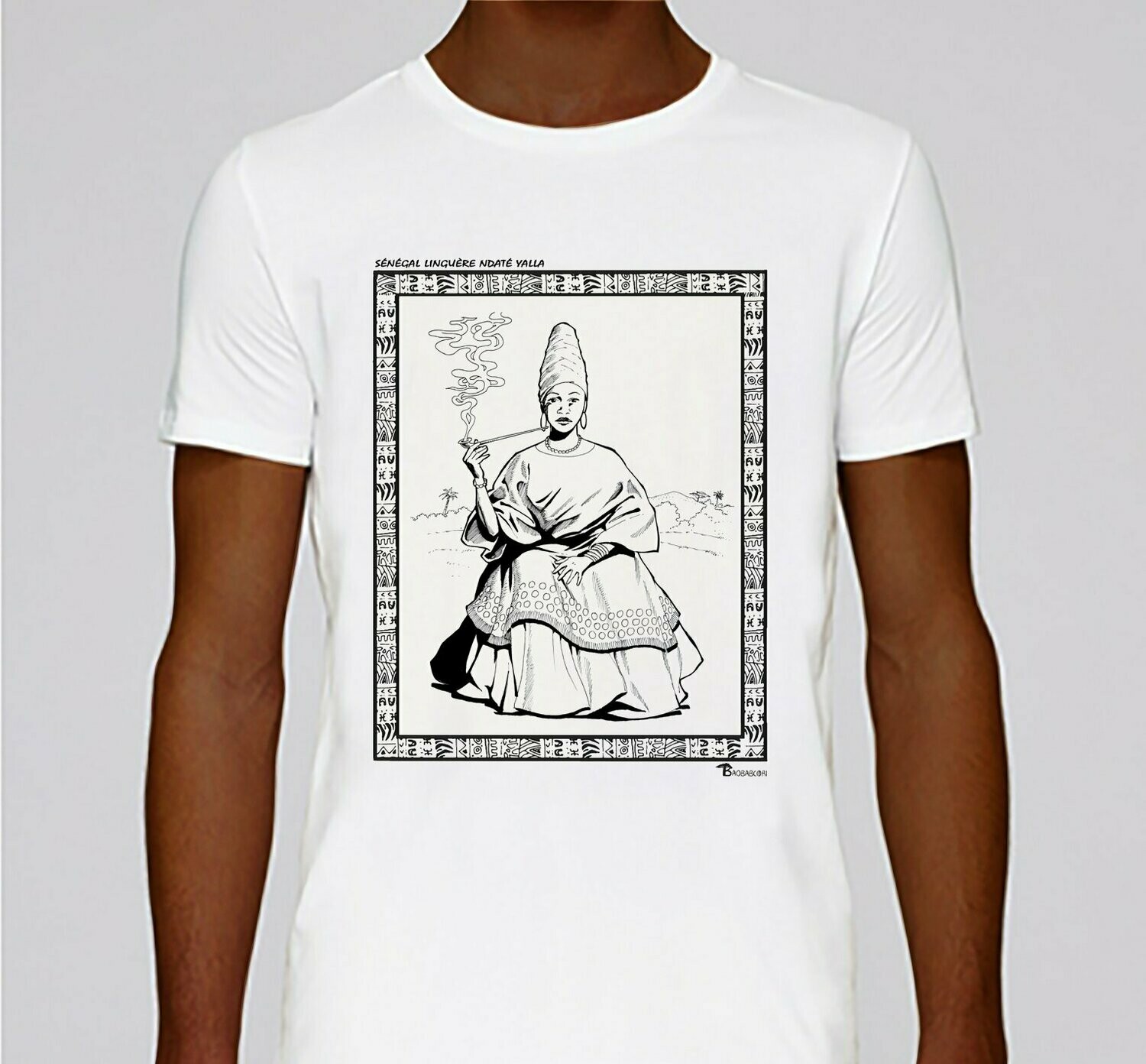 TEE-SHIRT PERSONNALITE SENEGAL LINGUERE NDATE YALLA, COULEUR: BLANC, FOND MOTIF: BLANC, TAILLE: XXL