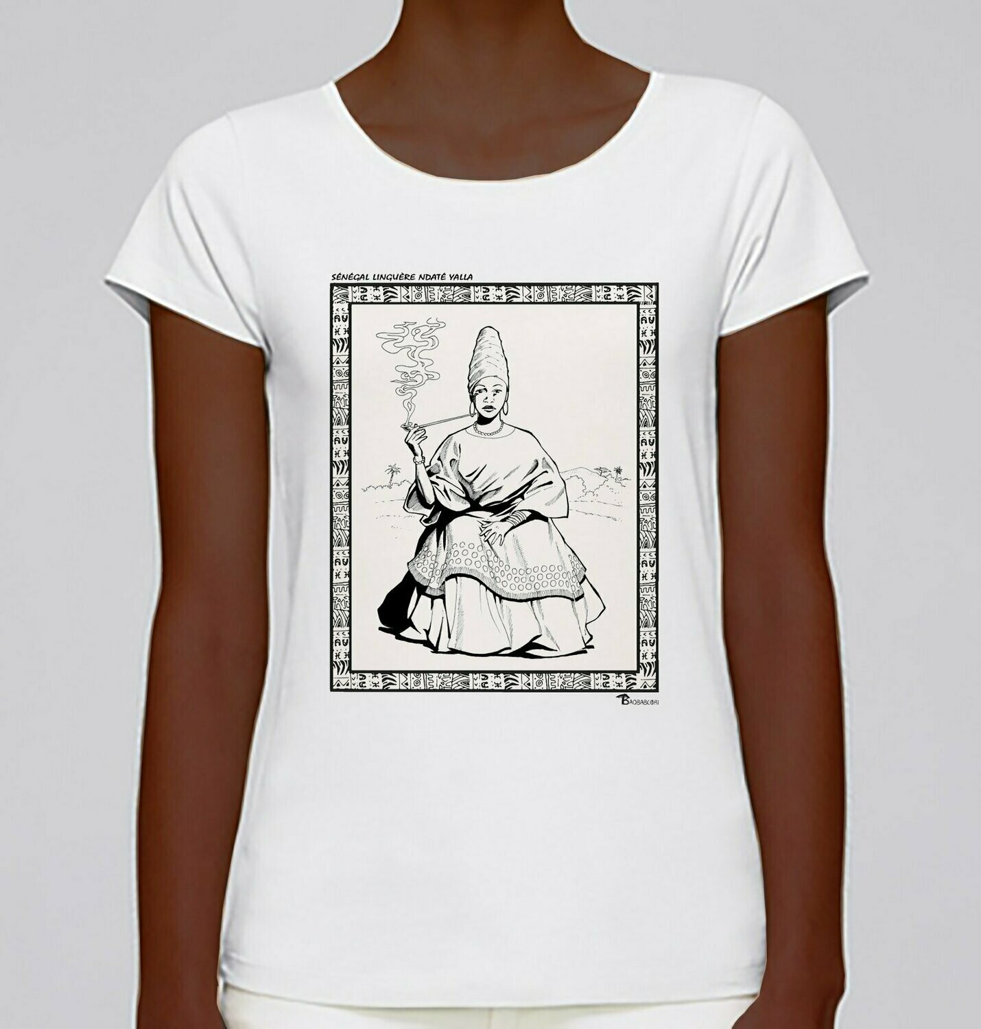TEE-SHIRT PERSONNALITE SENEGAL LINGUERE NDATE YALLA, COULEUR: BLANC, FOND MOTIF: BLANC, TAILLE: XXL
