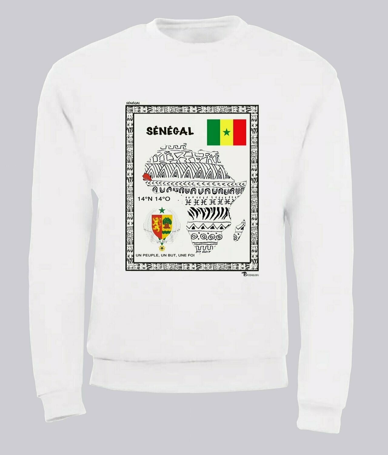 SWEAT PAYS SENEGAL, COULEUR: BLANC, FOND MOTIF: BLANC, TAILLE: XXL