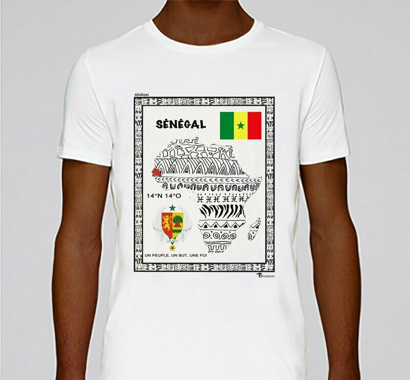 TEE-SHIRT PAYS SENEGAL, COULEUR: BLANC, FOND MOTIF: BLANC, TAILLE: XXL