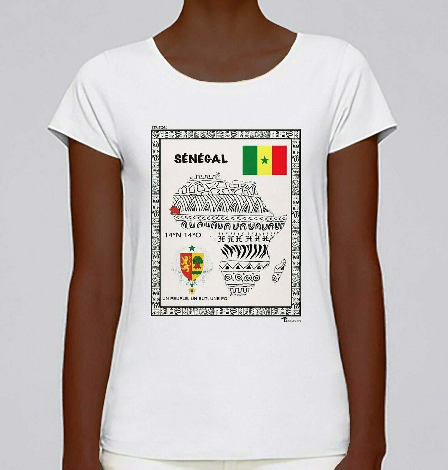 TEE-SHIRT PAYS SENEGAL, COULEUR: BLANC, FOND MOTIF: BLANC, TAILLE: XXL