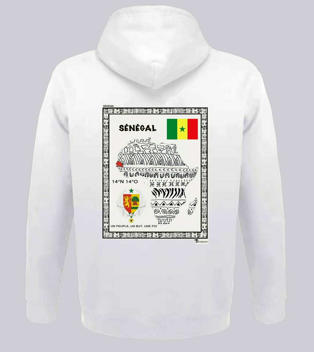 SWEAT A CAPUCHE  PAYS SENEGAL, COULEUR: BLANC, FOND MOTIF: BLANC, TAILLE: XXL