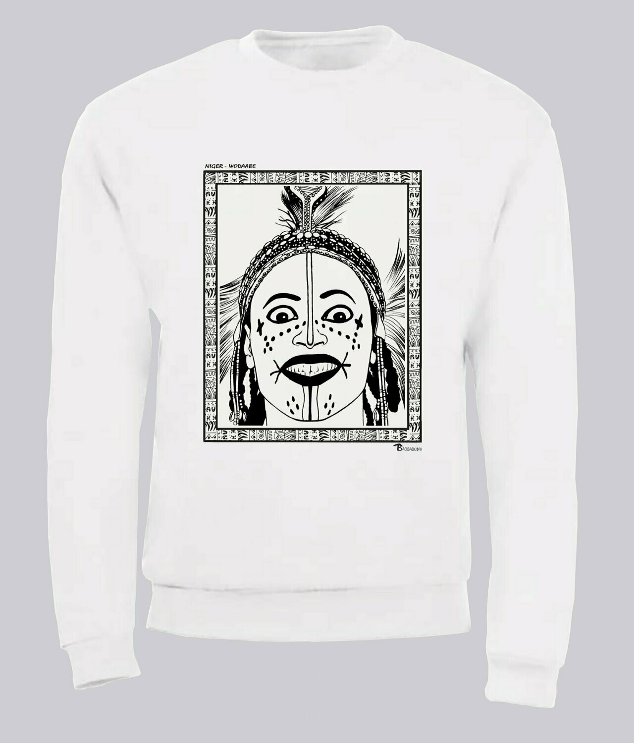SWEAT FASHION MAQUILLAGE WODAABE NIGER, COULEUR: BLANC, FOND MOTIF: BLANC, TAILLE: XXL