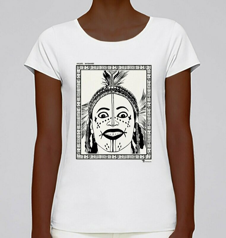 TEE SHIRT FASHION MAQUILLAGE WODAABE NIGER, COULEUR: BLANC, FOND MOTIF: BLANC, TAILLE: XXL