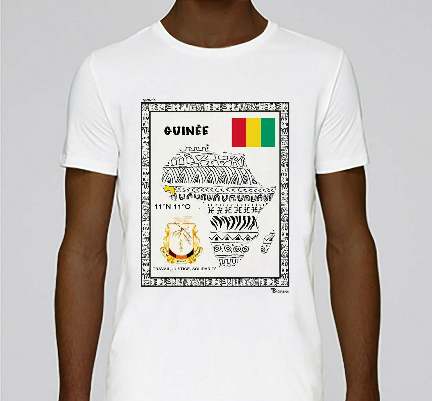TEE-SHIRT PAYS GUINEE, COULEUR: BLANC, FOND MOTIF: BLANC, TAILLE: XXL