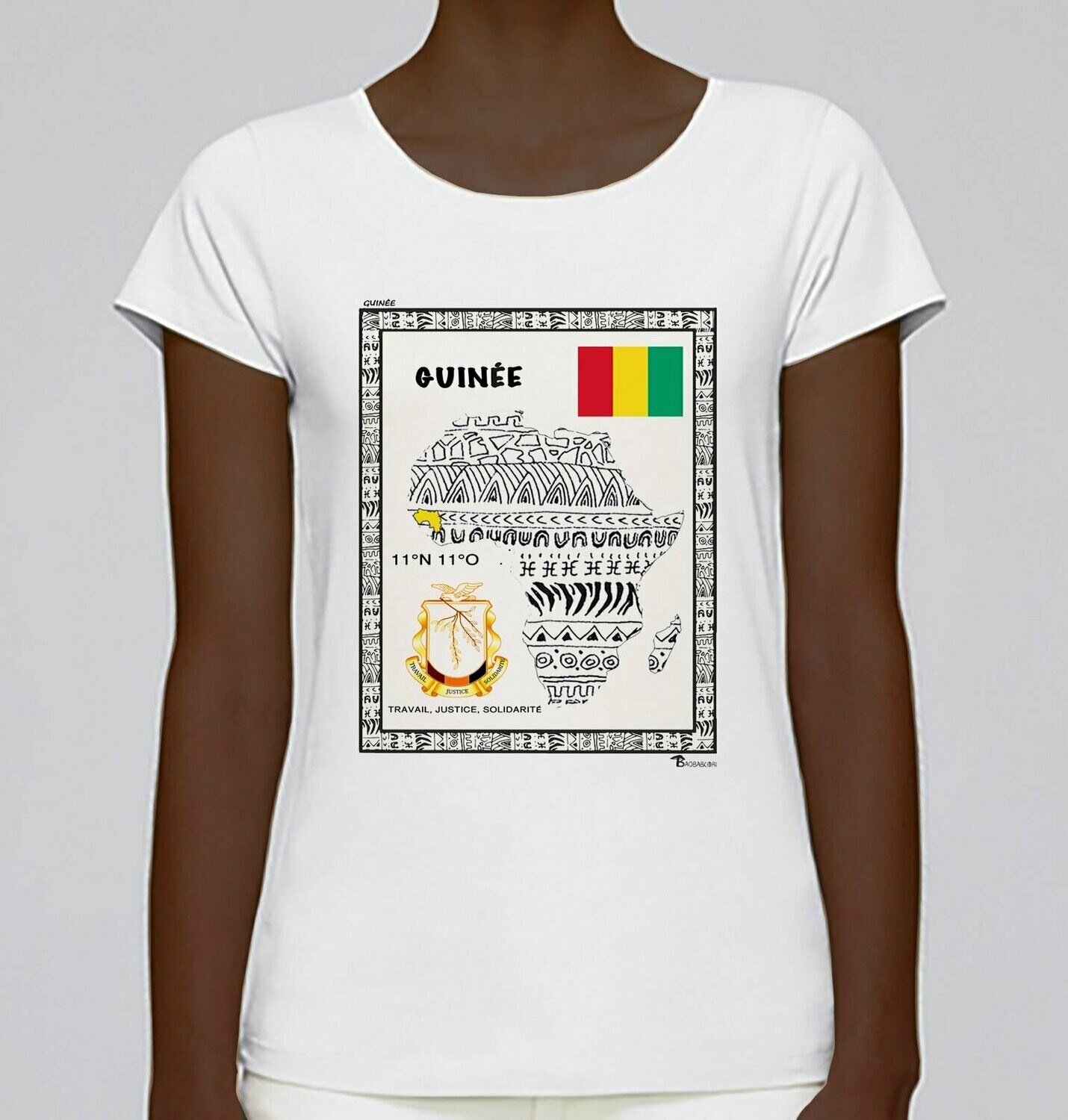 TEE-SHIRT PAYS GUINEE, COULEUR: BLANC, FOND MOTIF: BLANC, TAILLE: XXL