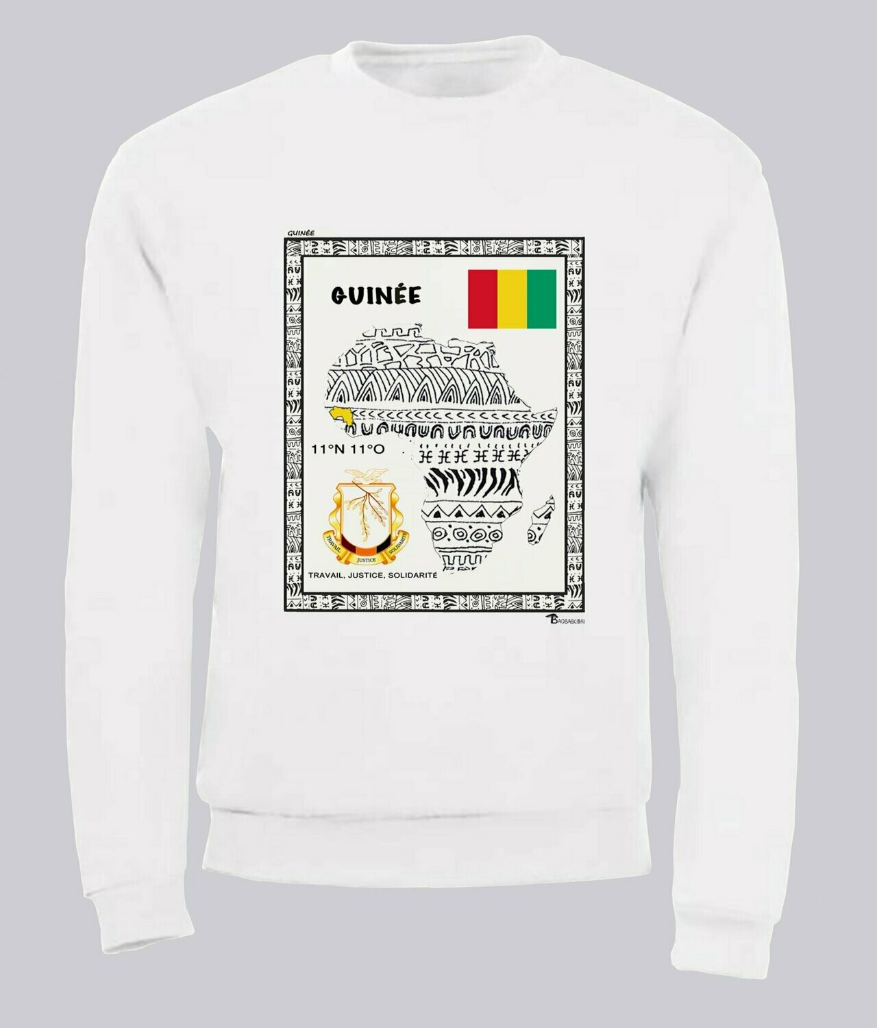 SWEAT PAYS GUINEE, COULEUR: BLANC, FOND MOTIF: BLANC, TAILLE: XXL