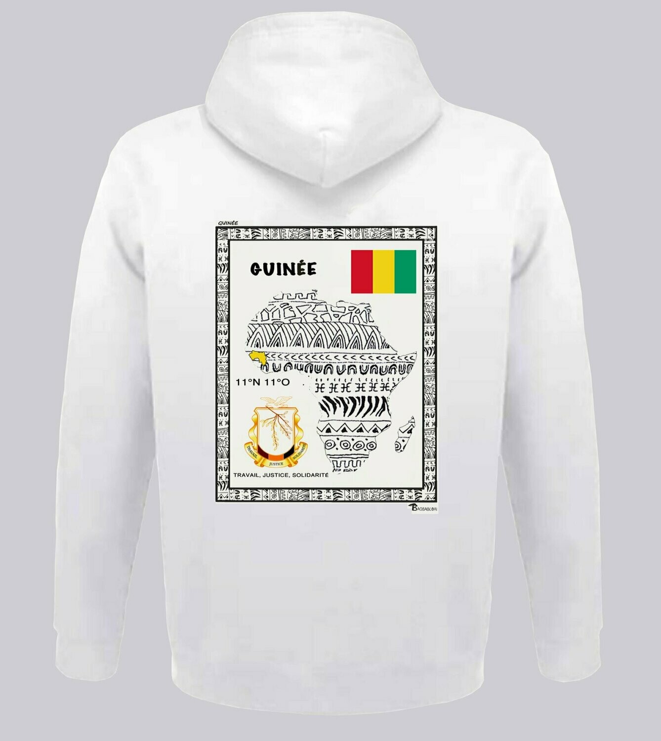 SWEAT A CAPUCHE  PAYS GUINEE, COULEUR: BLANC, FOND MOTIF: BLANC, TAILLE: XXL