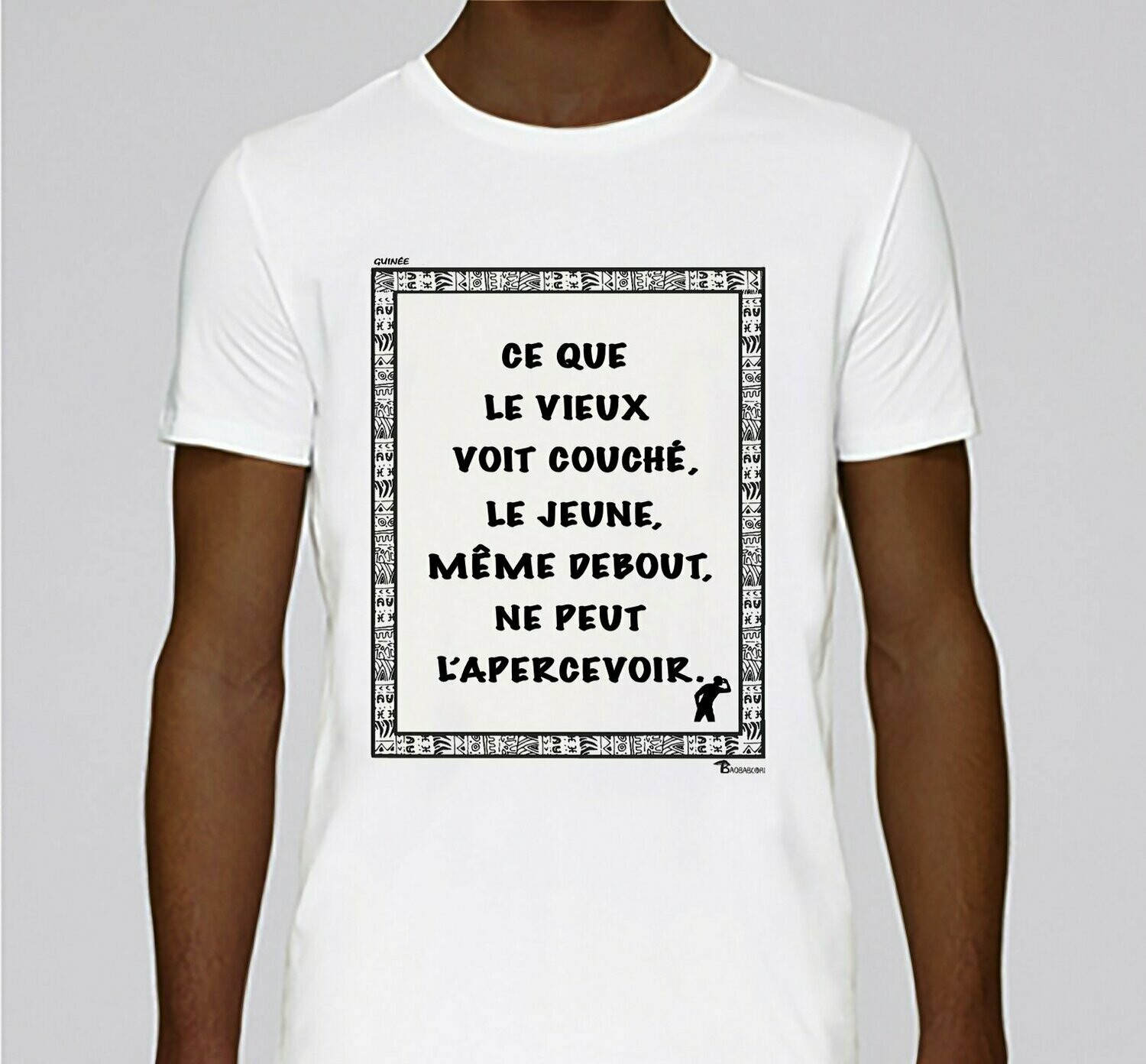 TEE SHIRT PROVERBE ET CITATION GUINEE VIEUX, COULEUR: BLANC, FOND MOTIF: BLANC, TAILLE: XXL