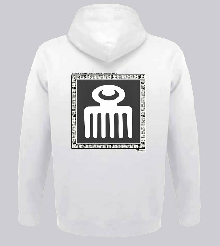 SWEAT A CAPUCHE SYMBOLE ADINKRA "DUAFE" BEAUTE FEMINITE VERTU