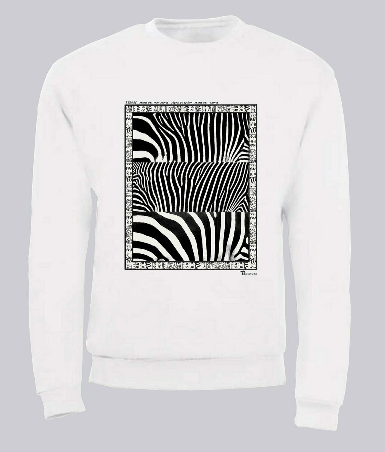 SWEAT FAUNE ZEBRE, COULEUR: BLANC, TAILLE: XXL