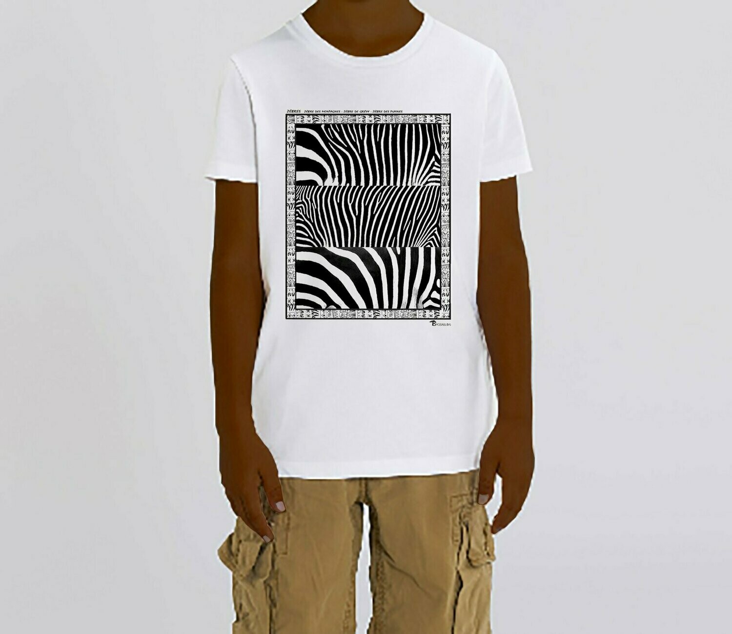 TEE-SHIRT FAUNE ZEBRE, COULEUR: BLANC, TAILLE: 3-4 ans