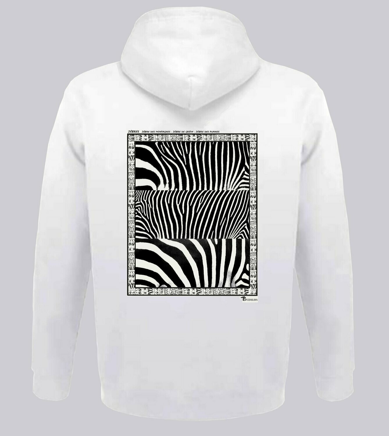 SWEAT A CAPUCHE FAUNE ZEBRE, COULEUR: BLANC, TAILLE: XXL