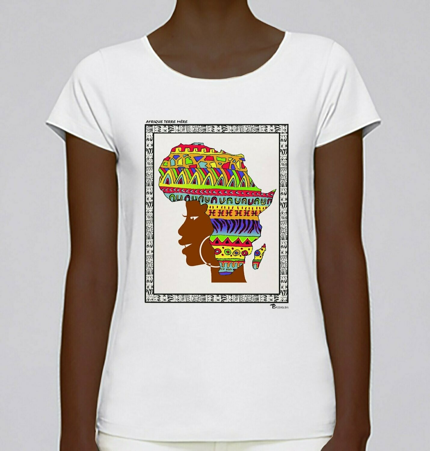 TEE SHIRT FREESTYLE ART "AFRIQUE TERRE MÈRE", COULEUR: BLANC, FOND MOTIF: BLANC, TAILLE: XXL