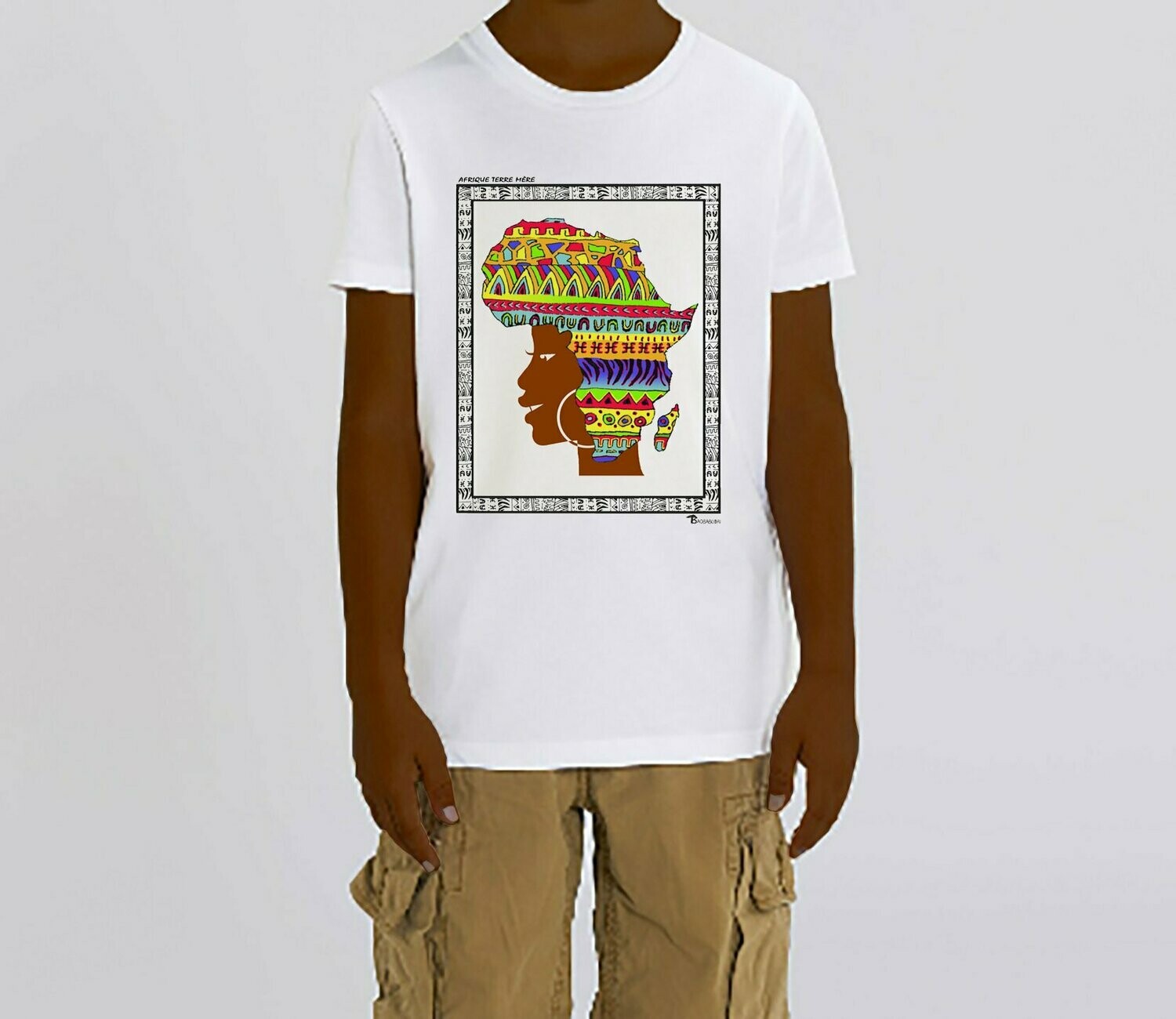 TEE SHIRT FREESTYLE ART "AFRIQUE TERRE MÈRE", COULEUR: BLANC, FOND MOTIF: BLANC, TAILLE: 2 ANS