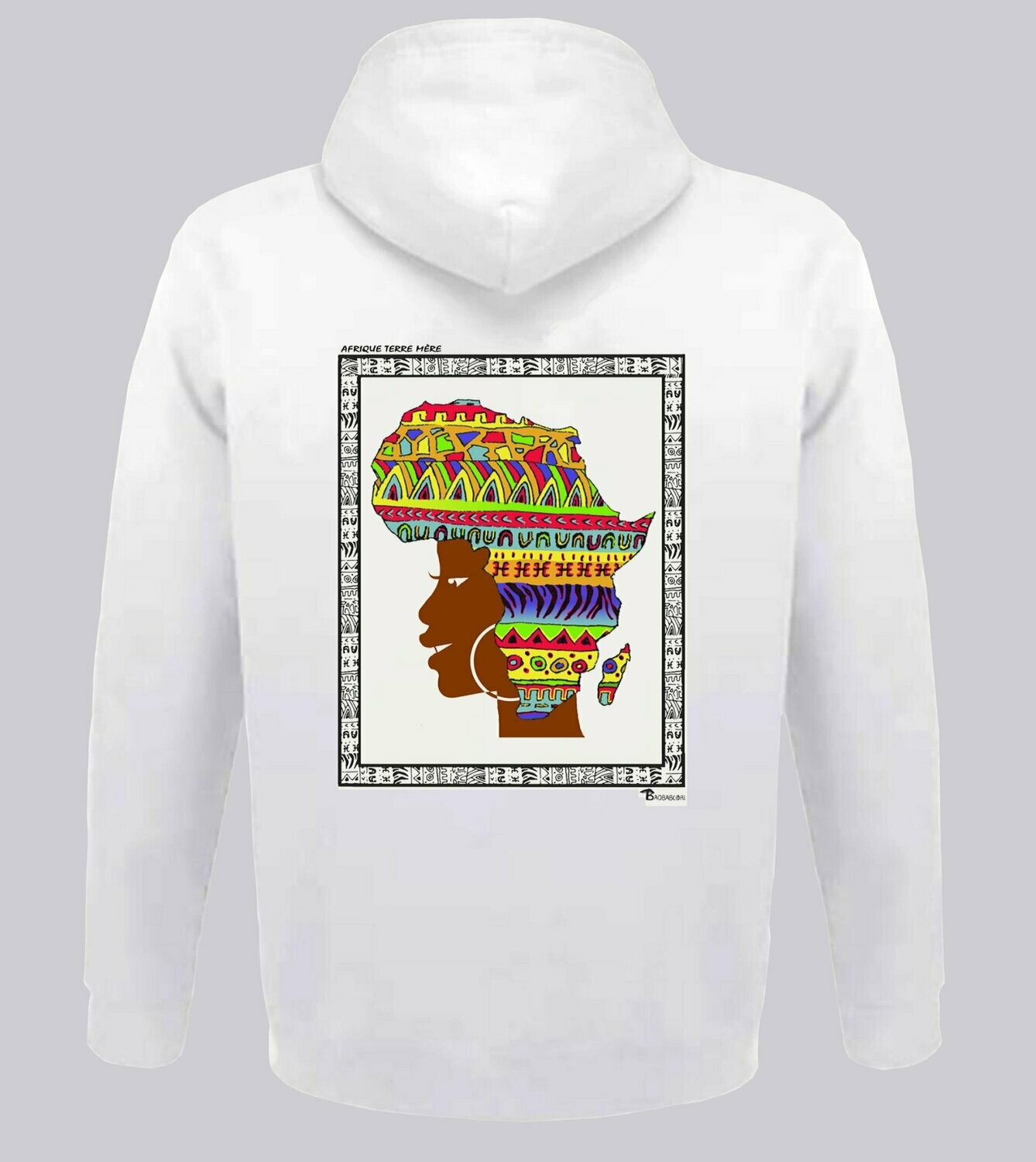 SWEAT A CAPUCHE FREESTYLE ART AFRIQUE TERRE MÈRE, COULEUR: BLANC, FOND MOTIF: BLANC, TAILLE: XXL