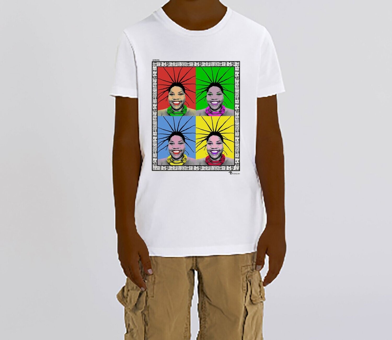 TEE-SHIRT FREESTYLE ART "AFRHOL", COULEUR: BLANC, TAILLE: 3-4 ans