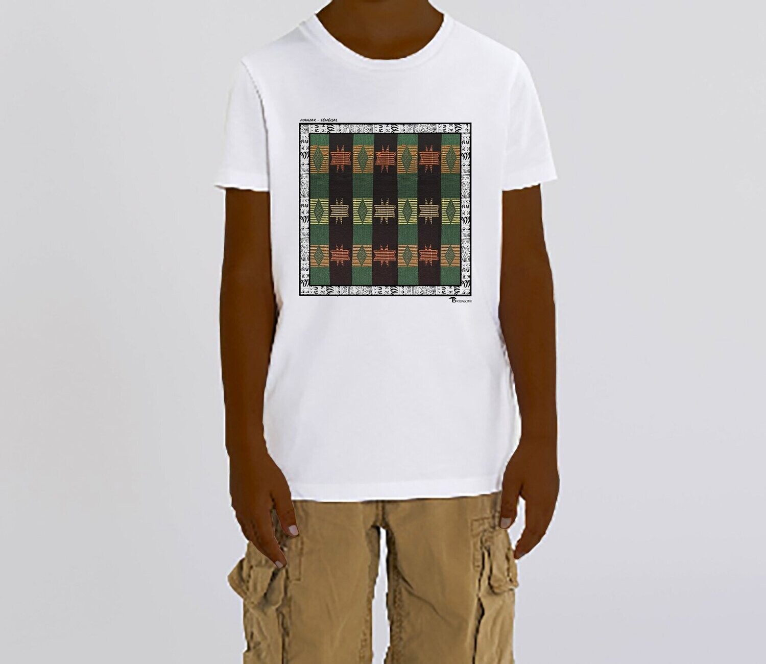TEE-SHIRT TEXTILE MANJAK SENEGAL, COULEUR: BLANC, TAILLE: 3-4 ans