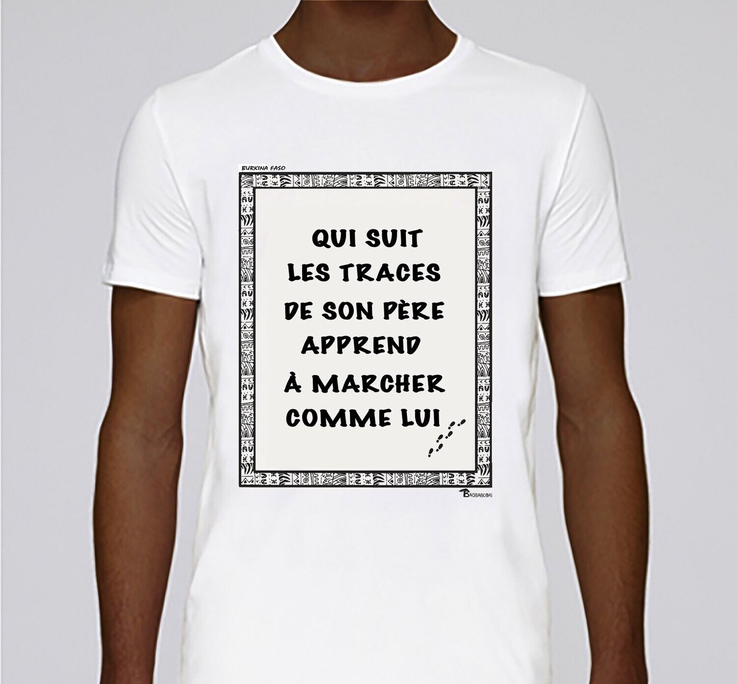 TEE SHIRT PROVERBE ET CITATION BURKINA FASO PERE, COULEUR: BLANC, FOND MOTIF: BLANC, TAILLE: XXL