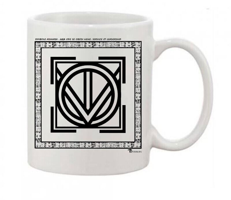MUG SYMBOLE  ADINKRA "NEA OPE SE OBEDI HENE" SERVICE ET LEADERSHIP