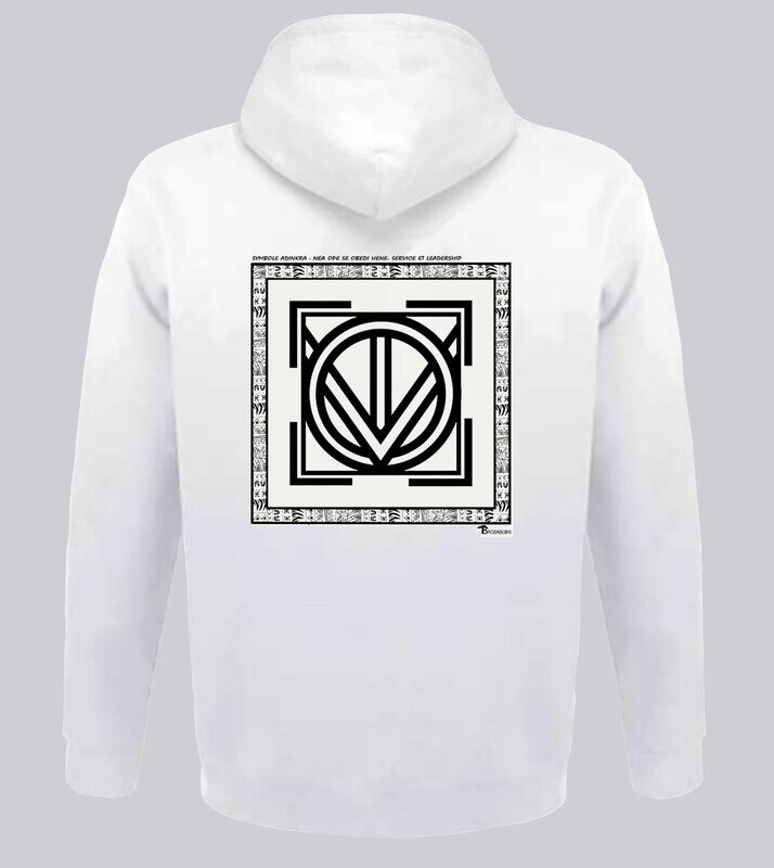SWEAT A CAPUCHE SYMBOLE ADINKRA "NEA OPE SE OBEDI HENE" SERVICE ET LEADERSHIP