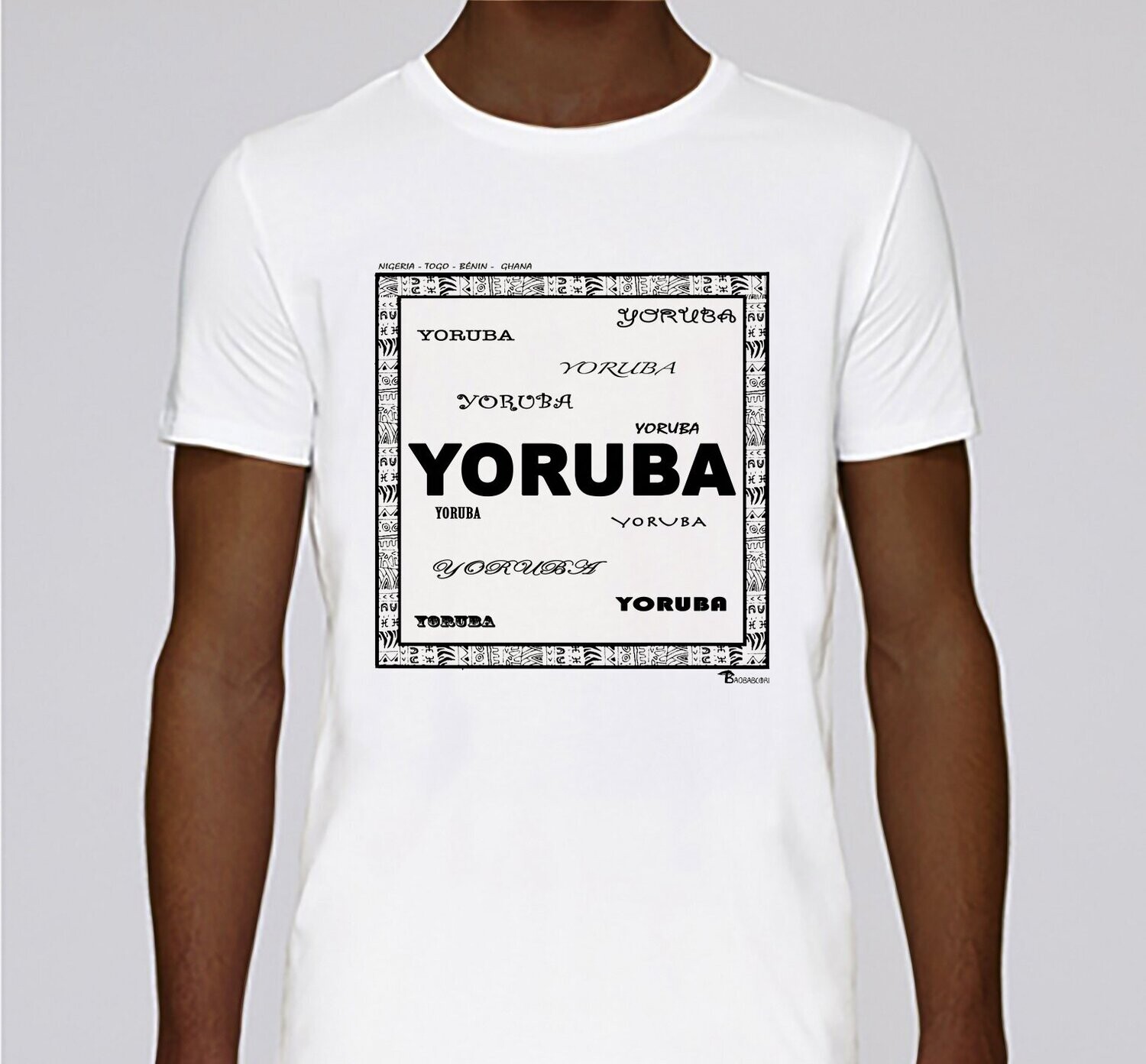 TEE SHIRT RACINE YOROUBA, COULEUR: BLANC, FOND MOTIF: BLANC, TAILLE: XXL