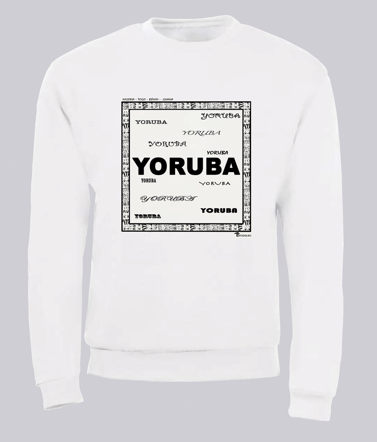 SWEAT IDENTITE YOROUBA, COULEUR: BLANC, FOND MOTIF: BLANC, TAILLE: XXL