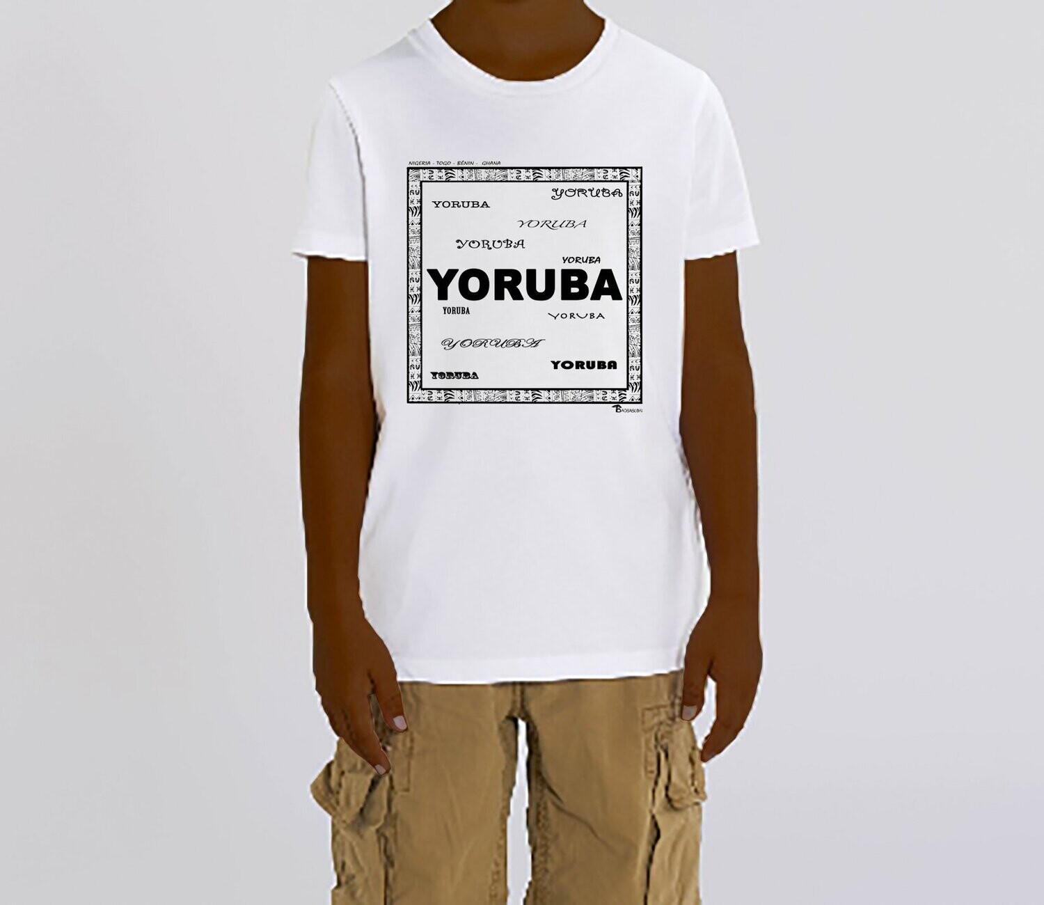 TEE SHIRT IDENTITE YOROUBA, COULEUR: BLANC, FOND MOTIF: BLANC, TAILLE: 2 ANS
