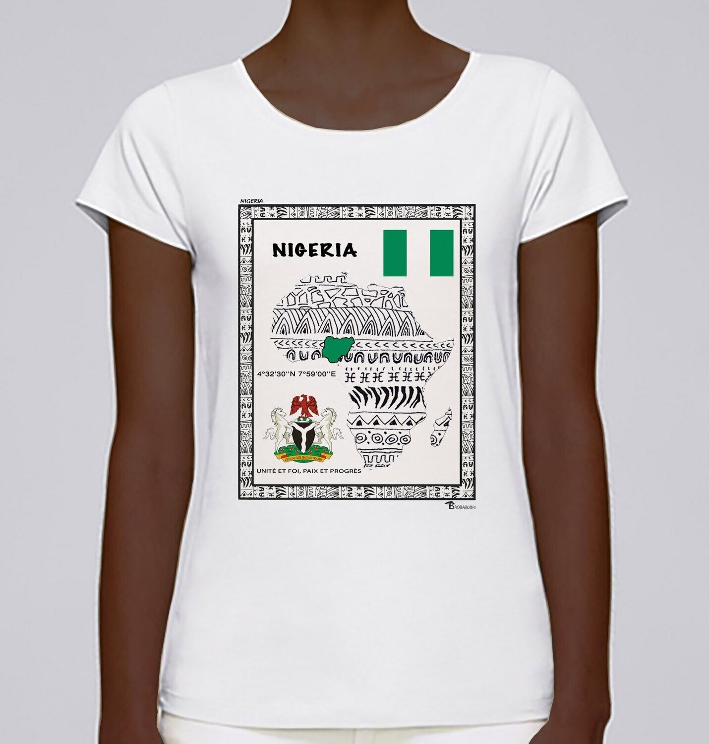 TEE-SHIRT PAYS NIGERIA, COULEUR: BLANC, FOND MOTIF: BLANC, TAILLE: XXL