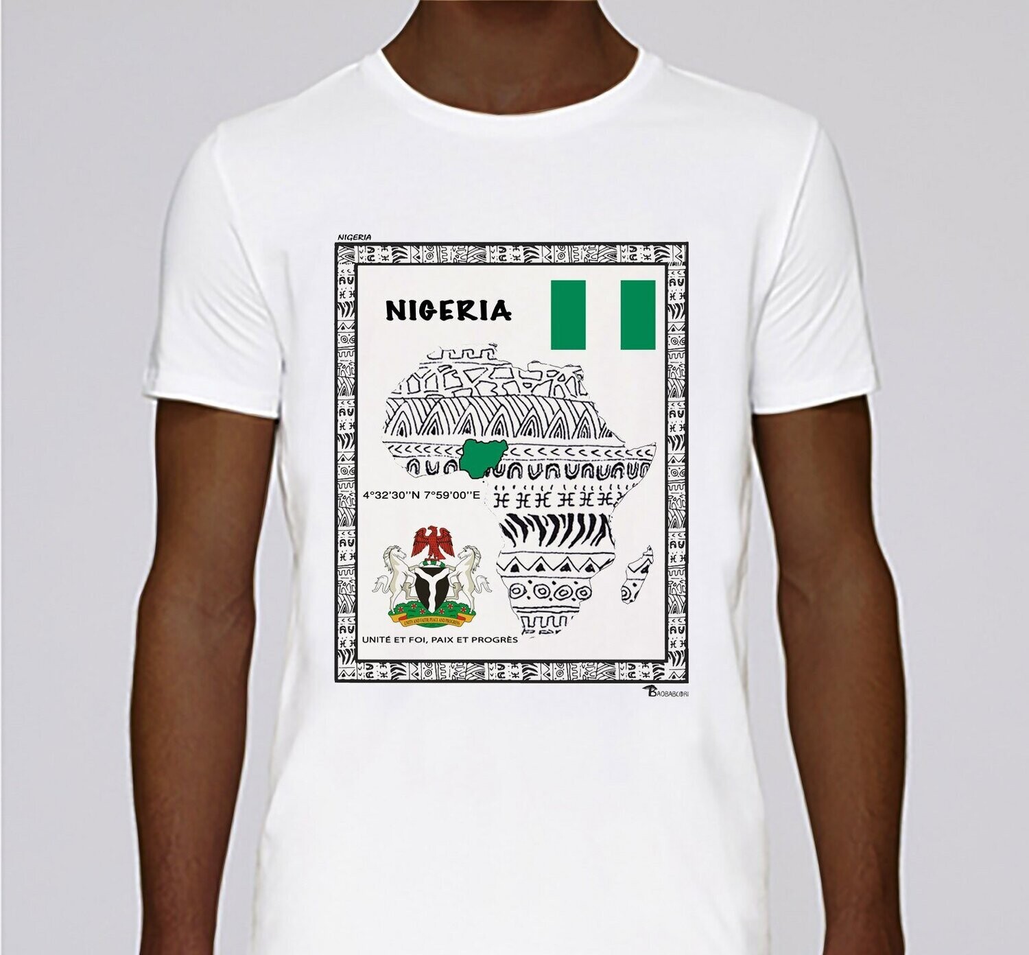 TEE-SHIRT PAYS NIGERIA, COULEUR: BLANC, FOND MOTIF: BLANC, TAILLE: XXL