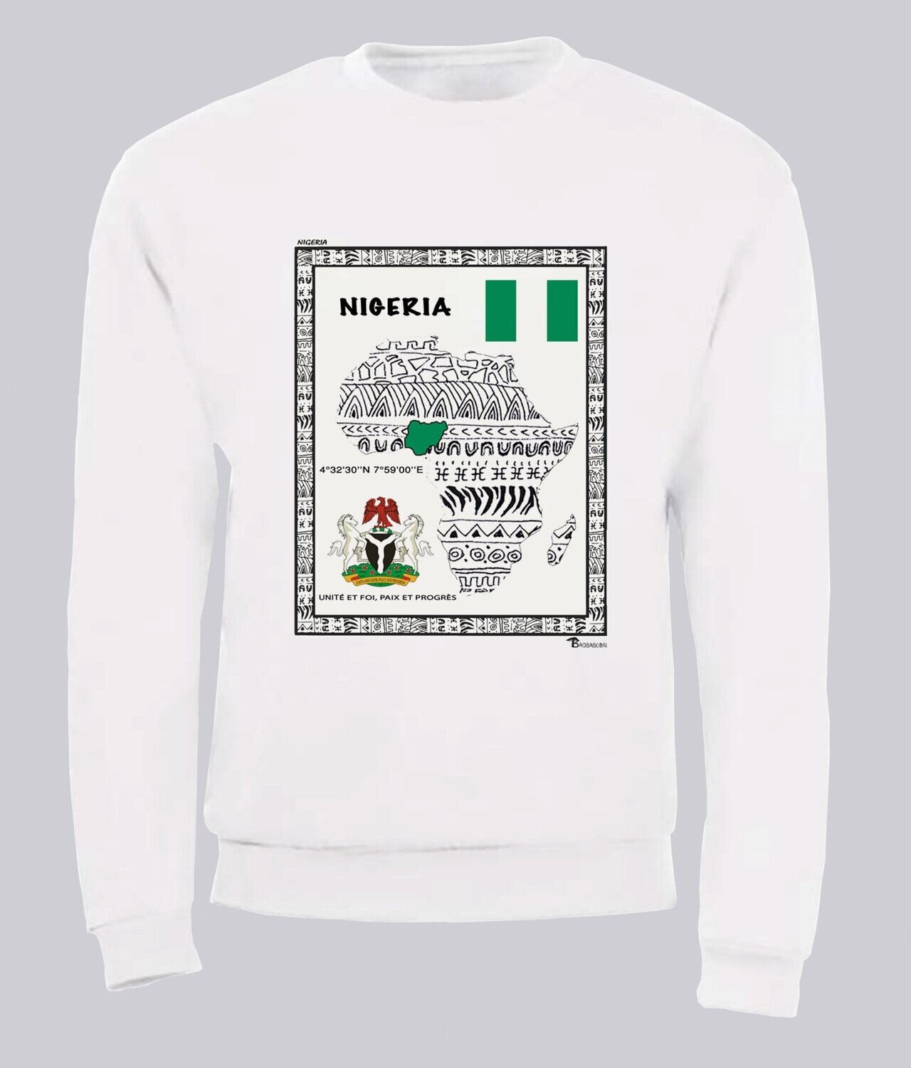 SWEAT PAYS NIGERIA, COULEUR: BLANC, FOND MOTIF: BLANC, TAILLE: XXL
