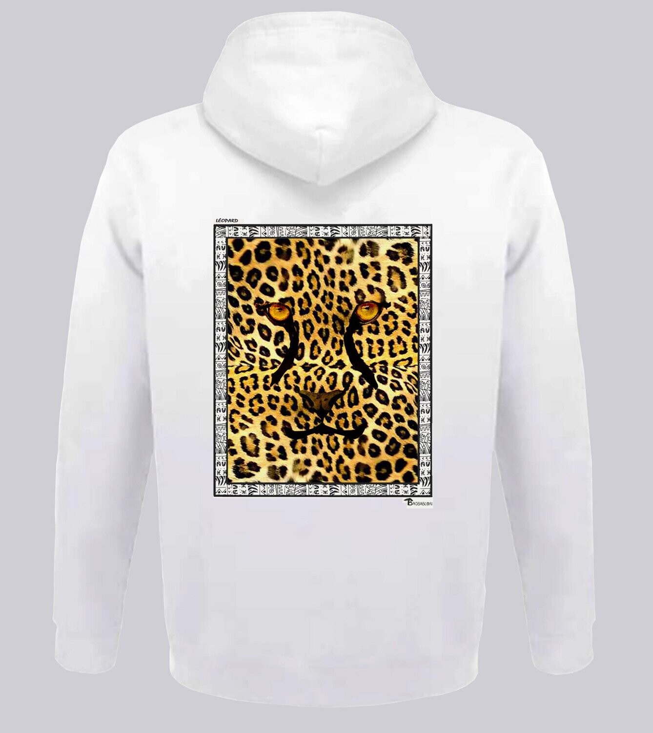 SWEAT A CAPUCHE FAUNE LEOPARD, COULEUR: BLANC, TAILLE: XXL