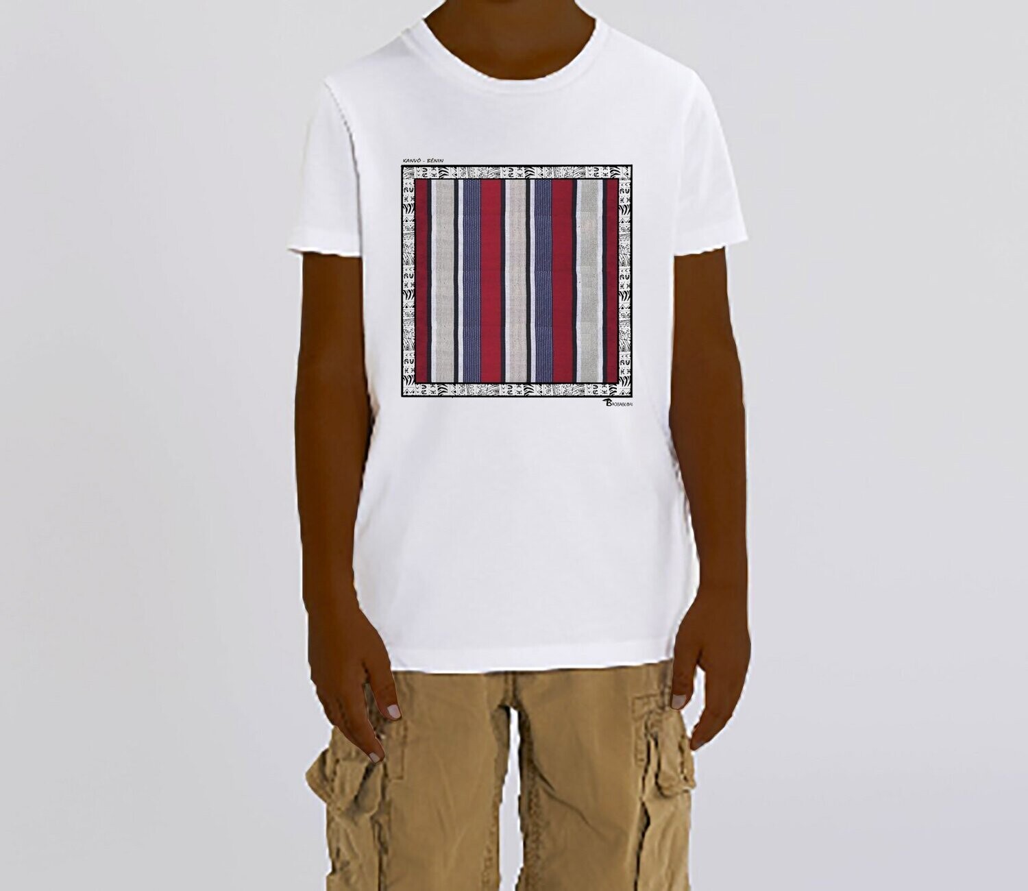 TEE-SHIRT TEXTILE KANVO BENIN, COULEUR: BLANC, TAILLE: 3-4 ans