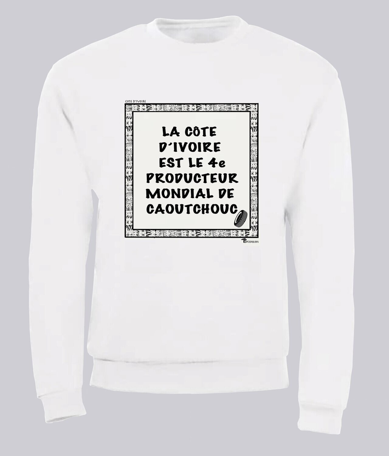 SWEAT  ECONOMIE COTE D'IVOIRE CAOUTCHOUC, COULEUR: BLANC, FOND MOTIF: BLANC, TAILLE: XXL
