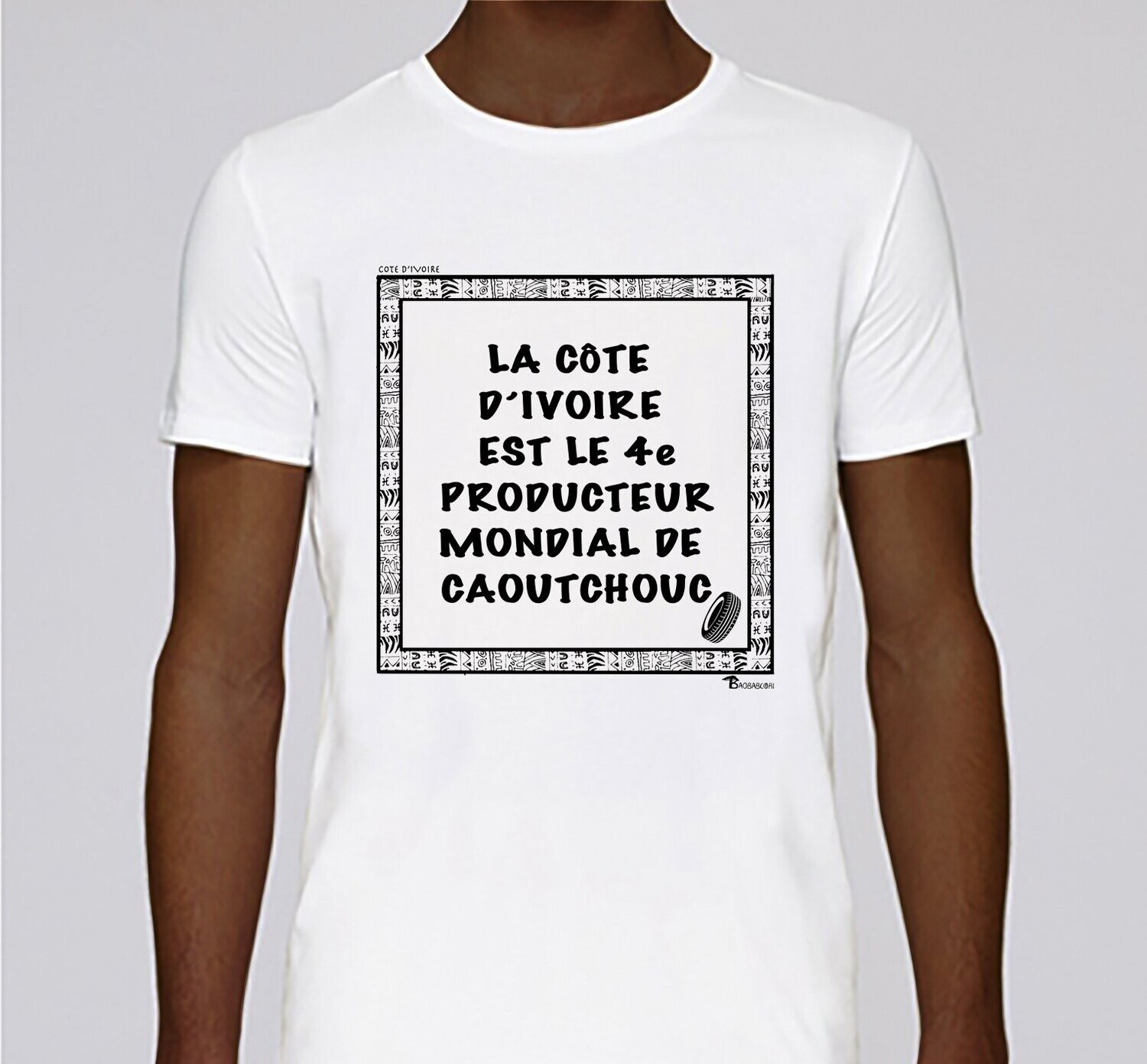 TEE SHIRT ECONOMIE COTE D'IVOIRE CAOUTCHOUC, COULEUR: BLANC, FOND MOTIF: BLANC, TAILLE: XXL