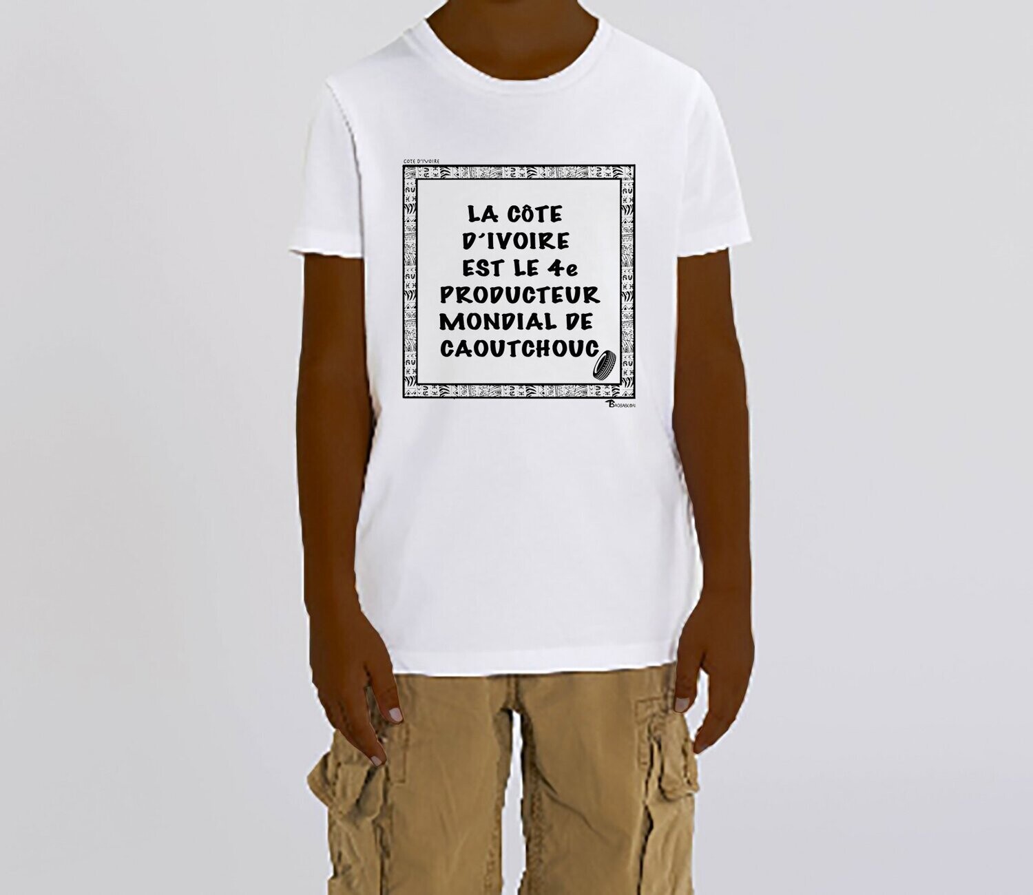 TEE SHIRT ECONOMIE COTE D'IVOIRE CAOUTCHOUC, COULEUR: BLANC, FOND MOTIF: BLANC, TAILLE: 2 ANS