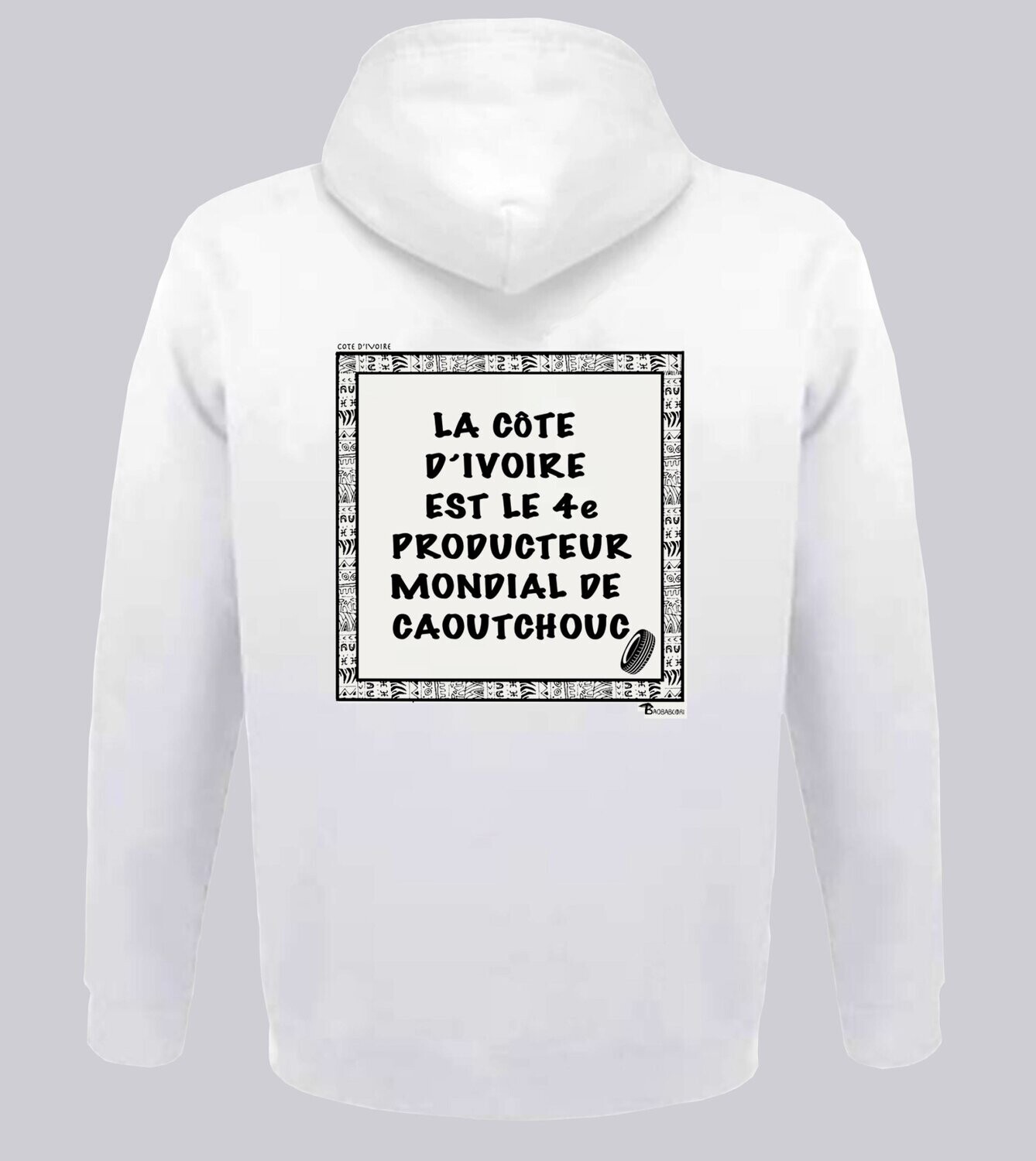 SWEAT A CAPUCHE ECONOMIE COTE D'IVOIRE CAOUTCHOUC, COULEUR: BLANC, FOND MOTIF: BLANC, TAILLE: XXL