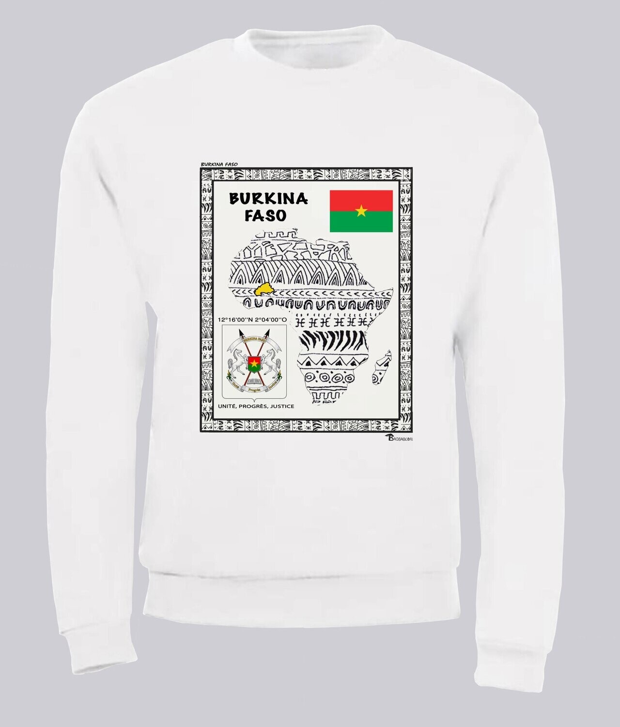 SWEAT PAYS BURKINA FASO, COULEUR: BLANC, FOND MOTIF: BLANC, TAILLE: XXL