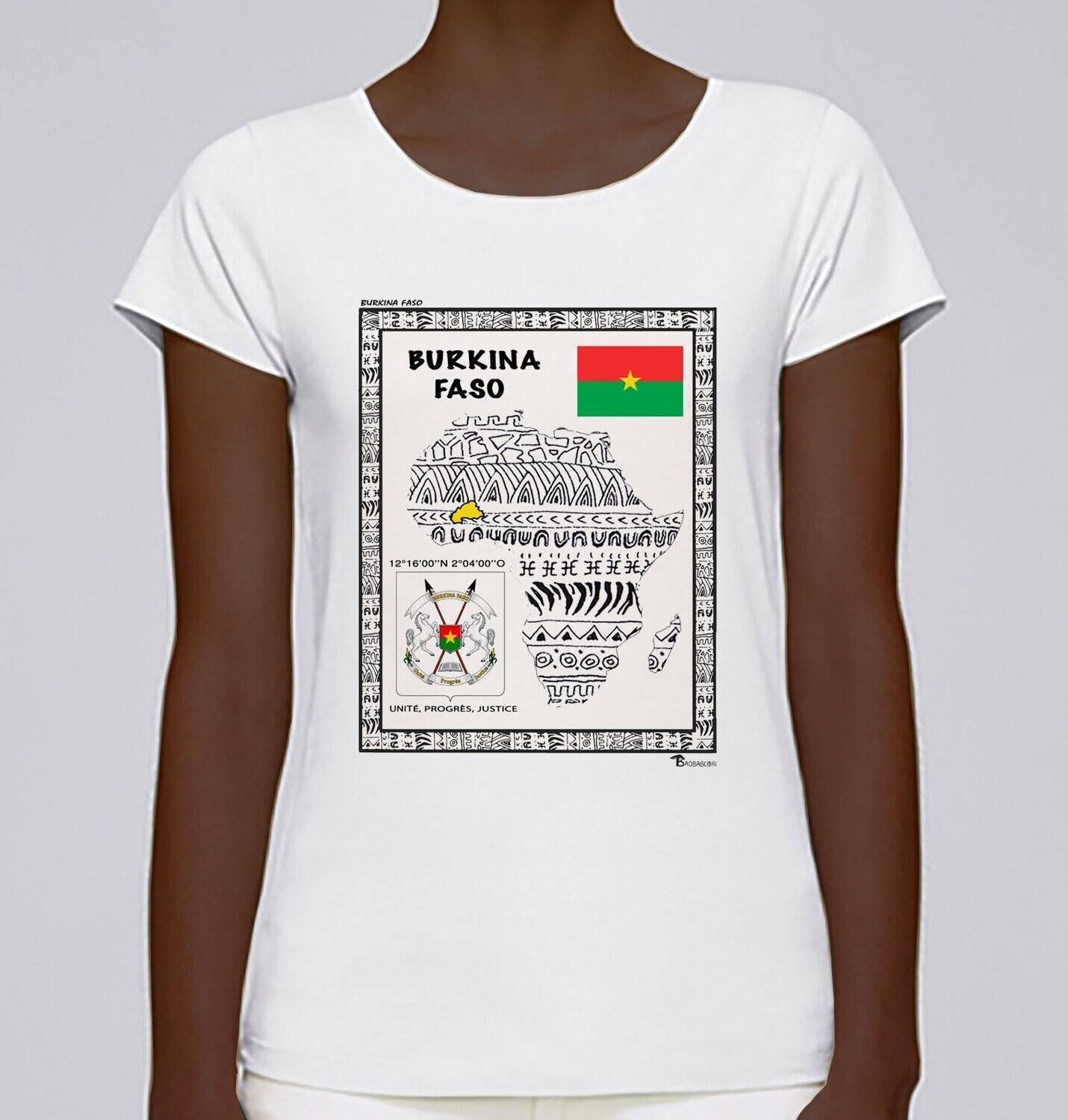 TEE-SHIRT PAYS BURKINA FASO, COULEUR: BLANC, FOND MOTIF: BLANC, TAILLE: XXL