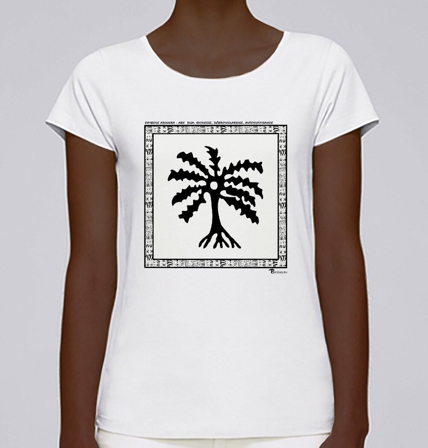 TEE-SHIRT SYMLBOLE ADINKRA"ABE DUA" RICHESSE DEBROUILLARDISE  AUTOSUFFISANCE, COULEUR: BLANC, FOND MOTIF: BLANC, TAILLE: XXL