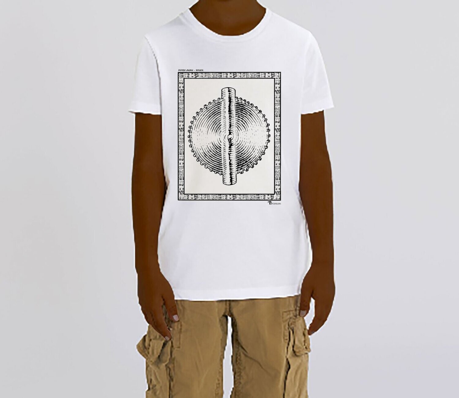 TEE SHIRT POIDS AKAN SOLEIL, COULEUR: BLANC, FOND MOTIF: BLANC, TAILLE: 2 ANS